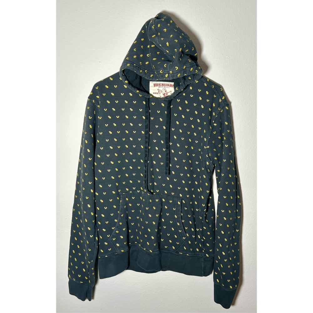 TRUE RELIGION Men's TR Black Monogram Pullover Sweatshirt Hoodie Size Medium